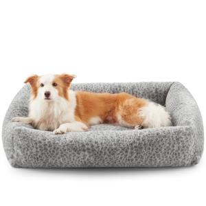 JOEJOY Dog Bed Medium Size Dog, Removable Washable Cover Orthopedic Soft Faux Rabbit Fur Pet Bed, Cute Calming Puppy Bed with Non Skid Bottom