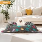 Fluffy Fleece Pet Blanket with Paw Prints