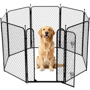 ZOMISIA Paw Safe Dog Playpen for Large Dogs, 40 Inch 8 Panels Anti-Pinch Diamond Mesh Dog Fence Indoors, Metal Stable Dog Play Pen with Door, Portable Pet Playpen for Outdoor RV Camping Yard Garden