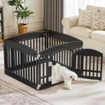 Sweetcrispy Plastic Dog Playpen, 4 Panel 24" Expandable & Durable Pet Fence for Small to Medium Dogs - Indoor & Outdoor Portable Puppy Playpen with Secure Locking Door - Black