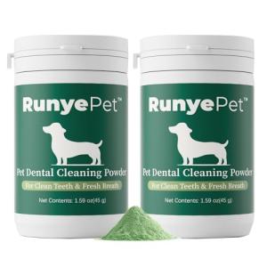 RunyePet Dog Dental Powder, Plaque Off Pet Tooth Cleaning lab co - Bad Breath & Tartar Remover for Dogs, Dog Teeth Cleaning Powder and Cats Breath Freshener (2)