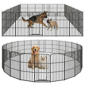 HomniTacX Metal Dog Playpen 47" 24 Panels with 2 Doors for Medium Large Dogs, Indoor Outdoor Exercise Pen for Yard RV Camping, Thickened Steel Tube, Gravity Lock & Ball Head Iron Rods