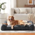 JOEJOY XL Orthopedic Dog Beds Large Sized Dog, Extra Thick Supportive Big Dogs Couch Bed with Sides, Ultra Soft Pet Bed Sofa for Large Dogs, Grey, 42''x30''