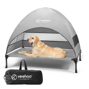 Veehoo Elevated Dog Bed with Canopy and Shade