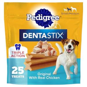 Pedigree Dentastix Small & Medium Breed Dog Treats, Original with Real Chicken, 13.93 oz. Bag (25 Treats)