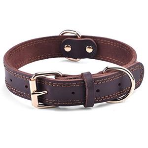 DAIHAQIKO Leather Dog Collar, Heavy Duty Wide Dog Collar for Small,Medium,Large and Extra Large Dogs (M: 1" Wide for 15.2"-19.2" Neck, Dual Stitch - Brown)