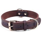 DAIHAQIKO Leather Dog Collar, Heavy Duty Wide Dog Collar for Small,Medium,Large and Extra Large Dogs (M: 1" Wide for 15.2"-19.2" Neck, Dual Stitch - Brown)