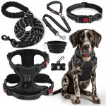 LOBEVE No Pull Dog Harness, Collar & Leash Set | Includes Dog Seat Belt, Collapsible Bowls & Poop Bag Dispenser. Ideal for Training, Walking, Hiking. Fits Small to Large Dogs(Black-M)