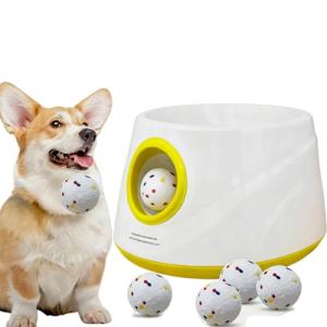 GaleKoon Automatic Ball Launcher for Dogs, Dog Ball Launcher with 6 ETPU 2.3” Balls, Adjustable Distance Thrower for Indoor & Outdoor Fetch Play, Interactive Pet Toy for Small & Medium Dogs