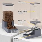 Wefeedy Stainless Steel Cat Feeder and Water Dispenser,Gravity Waterer & Food Feeder Set with Stainless Steel,Large Capacity Pet Food Bowl for Small Medium Dog Pets Puppy Kitten(Grey,1 Gallon)