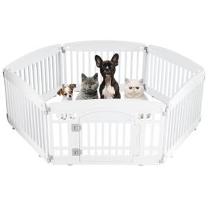 DUMOS Dog Playpen 6 Panel 24" Plastic Exercise Pen with Door Small Puppy, Medium Dogs Animal Pet for Outdoor, Garden, Yard, RV Camping - White