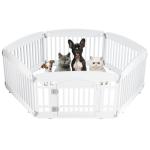 DUMOS Dog Playpen 6 Panel 24" Plastic Exercise Pen with Door Small Puppy, Medium Dogs Animal Pet for Outdoor, Garden, Yard, RV Camping - White