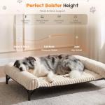 Elevated Dog Bed with Removable Fluffy Pillow Cushion, Raised Pet Cot Washable Bolster, Dog Couch Sofa, Anti Slip Feet, Cream, 43"×32"