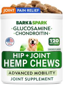 Hemp Hip & Joint Supplement for Dogs - Glucosamine for Dogs - Dog Joint Pain Relief Treats - Chondroitin, MSM - Mobility & Flexibility Support - Advanced Joint Care & Health - Made in USA (120Ct)