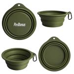 PetBonus 2-Pack Silicone Collapsible Dog Bowls, BPA Free Dishwasher Safe, Portable Foldable Expandable Travel Bowl, Food Water Feeding Cup Dish for Dogs Cats with 2 Carabiners (Army Green, Navy Blue)