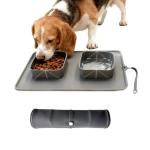 PICCYIN Silicone Collapsible Dog Bowl,2-in-1 Travel Dog Bowls Portable Pet Food & Water Bowls for Walking Camping Hiking Traveling with Storage Bag (Grey)