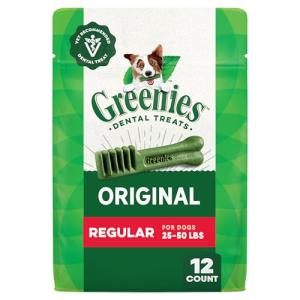 Greenies Veterinarian-Recommended Adult Natural Dental Dog Treats Regular Size, Dog Dental Chews, Original Flavor, 12 oz. Pack, 12 Count