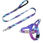 Annchwool No Pull Dog Harness with Padded Handle+5 Ft Leash,Escape Proof and Quick Fit to Adjust Dog Harness,Easy for Training Walking for Small & Medium and Large Dogs(Camo Purple Set,L)