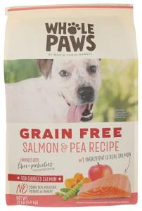 Whole Paws, Grain-Free Dry Dog Food, Salmon & Pea Recipe, Enhanced with Fiber & Prebiotics, 12 lb