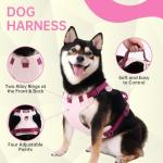 No Pull Dog Harness Leash and Collar Set, Soft Adjustable Dogs Vest Reflective and Comfortable Handle Pink Medium