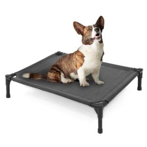 Garnpet Elevated Dog Bed for Medium Dogs, Raised Dog Cot, Heavy Duty Pet Cots with Durable Supportive Teslin Recyclable Washable Mesh, Indoor & Outdoor, Dark Grey, 32" L x 25" W x 7" Th