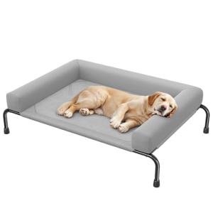Simple Trending Elevated Dog Bed for Large Dogs, Cooling Raised Dog Cot with Bolsters, Breathable Pet Bed for Outdoor, 47.75" x 31", Grey