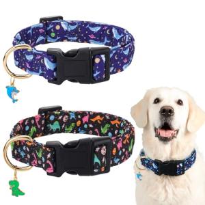 2 Pack Adjustable Dog Collars with Animal Charms