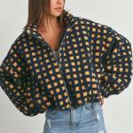 Keeliya Women’s Plaid Sherpa Jacket with Pockets