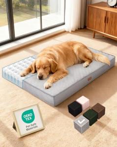 OhGeni Orthopedic Waterproof Dog Bed for Large Dogs, Machine-Washable Removable Cover in Easy-Clean Fabric, High Density Foam & Easy-Carry Handle, Suitable for Crate, 41 inch (Gray)