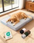 OhGeni Orthopedic Waterproof Dog Bed for Large Dogs, Machine-Washable Removable Cover in Easy-Clean Fabric, High Density Foam & Easy-Carry Handle, Suitable for Crate, 41 inch (Gray)