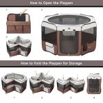 DONORO Dog Playpen 46" Portable Pet Play Pens for Small Medium Dogs, Foldable Exercise Kennel Tent Crate Indoor/Outdoor Travel Camping, Removable Top/Bottom (Brown, Large (46"x46"x23"), 8)