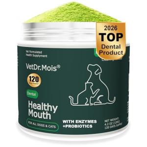Dog Teeth Cleaning Powder, Dog Dental Powder and Cats Breath Freshener, Plaque Off Pet Tooth Cleaning lab co, Bad Breath & Tartar Remover for Dogs, Dog Teeth Cleaning with Enzymes 120 Day Supply, 120g