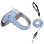 Dog Harness and Leash Set, No Pull Saddle Style Pet Harness, Breathable Mesh Adjustable Reflective Dog Vest for Dogs and Cat Medium Small Harness 2 D-Rings (Blue, M)