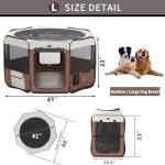 DONORO Dog Playpen 46" Portable Pet Play Pens for Small Medium Dogs, Foldable Exercise Kennel Tent Crate Indoor/Outdoor Travel Camping, Removable Top/Bottom (Brown, Large (46"x46"x23"), 8)