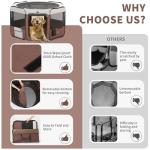 DONORO Dog Playpen 46" Portable Pet Play Pens for Small Medium Dogs, Foldable Exercise Kennel Tent Crate Indoor/Outdoor Travel Camping, Removable Top/Bottom (Brown, Large (46"x46"x23"), 8)
