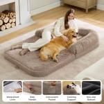 Bedsure Foldable Human Dog Bed - 2 in 1 Flexible Giant Human Dog Bed for Adult People with Supportive Bolster Egg Foam, Waterproof Liner, Calming Fluffy Faux Fur Orthopedic Big Bean Bed, Camel