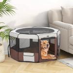 DONORO Dog Playpen 46" Portable Pet Play Pens for Small Medium Dogs, Foldable Exercise Kennel Tent Crate Indoor/Outdoor Travel Camping, Removable Top/Bottom (Brown, Large (46"x46"x23"), 8)