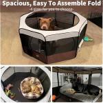 DONORO Dog Playpen 46" Portable Pet Play Pens for Small Medium Dogs, Foldable Exercise Kennel Tent Crate Indoor/Outdoor Travel Camping, Removable Top/Bottom (Brown, Large (46"x46"x23"), 8)