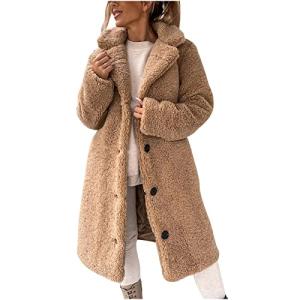 Carydety Sherpa Fleece Jacket Women Winter Coats Thicken Faux Fur Shearling Coat Fuzzy Warm Jackets Collared Coat with Pocket