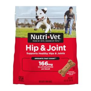 Nutri-Vet Hip & Joint Biscuits for Dogs, Tasty Glucosamine Treat, Puppy Supplements, Dog Joint Supplement, Small Sized Biscuit with 166mg Glucosamine, Puppy Essentials, Peanut Butter Flavor, 16 oz