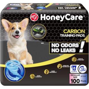HONEY CARE All-Absorb Puppy Training Pads | Doggie Potty Pads Absorb Eliminating Urine Odor, Ultra Charcoal Dog Pee Pad (Carbon, L 22x23 inch, 100ct)