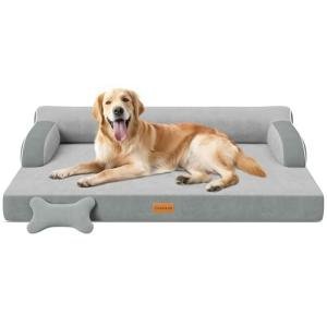 CWAWZ XL Orthopedic Dog Bed, Extra Large Dog Bed, Dual-Sided Pet Cooling Beds with Memory Foam Washable Cover Nonslip Bottom, Waterproof XLarge Pet Couch Beds with Bolsters, Light Grey