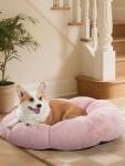 OhGeni 31 inches Calming Donut Orthopedic Dog & Cat Bed for Medium Pets, Warming Comfort Fluffy Short Pile Fur, Durable Waterproof Machine Washable Removable Cover, Cute Round Bed for Puppy, Pink