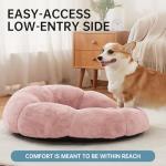 OhGeni 31 inches Calming Donut Orthopedic Dog & Cat Bed for Medium Pets, Warming Comfort Fluffy Short Pile Fur, Durable Waterproof Machine Washable Removable Cover, Cute Round Bed for Puppy, Pink