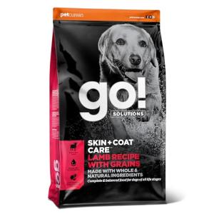 Go! Solutions Skin + Coat Care Lamb Dry Dog Food with Grains, Chicken-Free, Healthy Kibble with Omega-3s & 6s for Soft, Shiny Fur, for Puppies, Adults, & Seniors, 3.5 lb Bag
