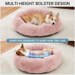 OhGeni 31 inches Calming Donut Orthopedic Dog & Cat Bed for Medium Pets, Warming Comfort Fluffy Short Pile Fur, Durable Waterproof Machine Washable Removable Cover, Cute Round Bed for Puppy, Pink
