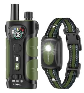 SLOPEHILL Dog Shock Collar,4200FT Dog Training Collar with Remote,IPX8 Waterproof E-Collar with Beep,Vibration,Shock,Flash Light,No Shock Mode,Electric Shock Collar for Small Medium Large Dogs,Green