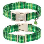 Maca Bates St. Patricks Dog Collar with Clover Charm,Irish Green Plaid Pattern for Medium Girl Boy Dogs, Adjustable Durable Soft Gingham Collars St Patrick Gift for Male Female Puppy