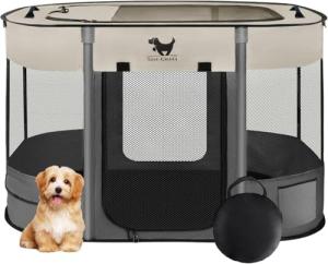 Rest-Eazzzy Dog Playpen, Foldable Kitten Playpen for Medium Dogs, Portable Pet Puppy Playpen with Removable Shade Cover, Indoor Outdoor Travel Camping Use for Small Pets with Carrying Case (S, Grey)