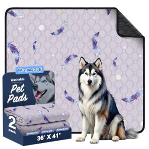 WanpeeGoo Washable Pee Pads for Dogs, 2Pack Reusable Puppy Pads, Super Absorbent & Leakproof Dog Pads, Anti-Slip Dog Pee Pads for Puppy Training & Incontinence, Feather Pattern 36"x41"